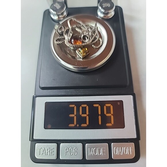 925 Sterling Silver Multicolored Amber Geometric Pendant Necklace Vintage Italy - Picture 7 of 10